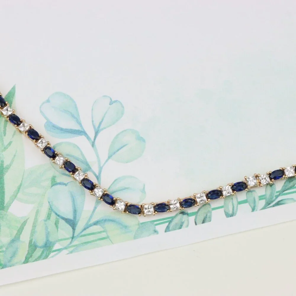 Rose Gold Bracelet with Blue & White Stones in Elegant Setting, XPBL0730